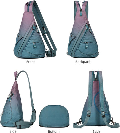 Canvas Sling Bag - Small Crossbody Backpack Shoulder Casual Daypack Rucksack for Men Women(Large Version,Khaki)
