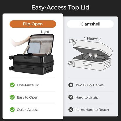Carry on Luggage Top opening Suitcases, Expandable with Cup Holder and USB Charging Port,Lightweight with Front Pocket Rolling Suitcases with Spinner Wheels