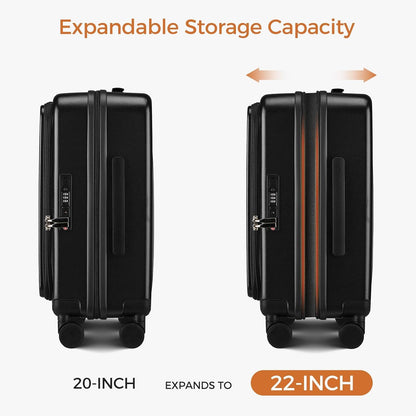 Carry on Luggage Top opening Suitcases, Expandable with Cup Holder and USB Charging Port,Lightweight with Front Pocket Rolling Suitcases with Spinner Wheels