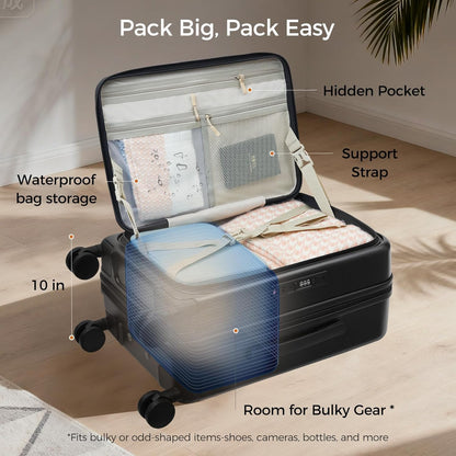 Carry on Luggage Top opening Suitcases, Expandable with Cup Holder and USB Charging Port,Lightweight with Front Pocket Rolling Suitcases with Spinner Wheels