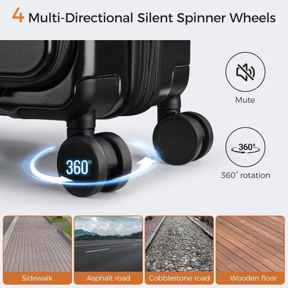 Carry on Luggage Top opening Suitcases, Expandable with Cup Holder and USB Charging Port,Lightweight with Front Pocket Rolling Suitcases with Spinner Wheels