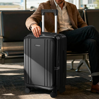 Carry on Luggage Top opening Suitcases, Expandable with Cup Holder and USB Charging Port,Lightweight with Front Pocket Rolling Suitcases with Spinner Wheels