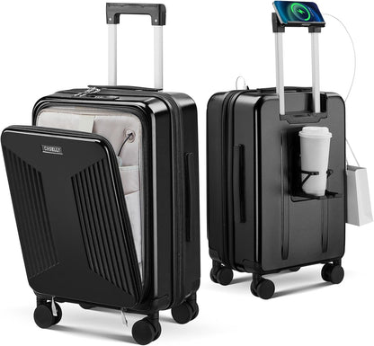 Carry on Luggage Top opening Suitcases, Expandable with Cup Holder and USB Charging Port,Lightweight with Front Pocket Rolling Suitcases with Spinner Wheels