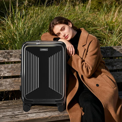 Carry on Luggage Top opening Suitcases, Expandable with Cup Holder and USB Charging Port,Lightweight with Front Pocket Rolling Suitcases with Spinner Wheels
