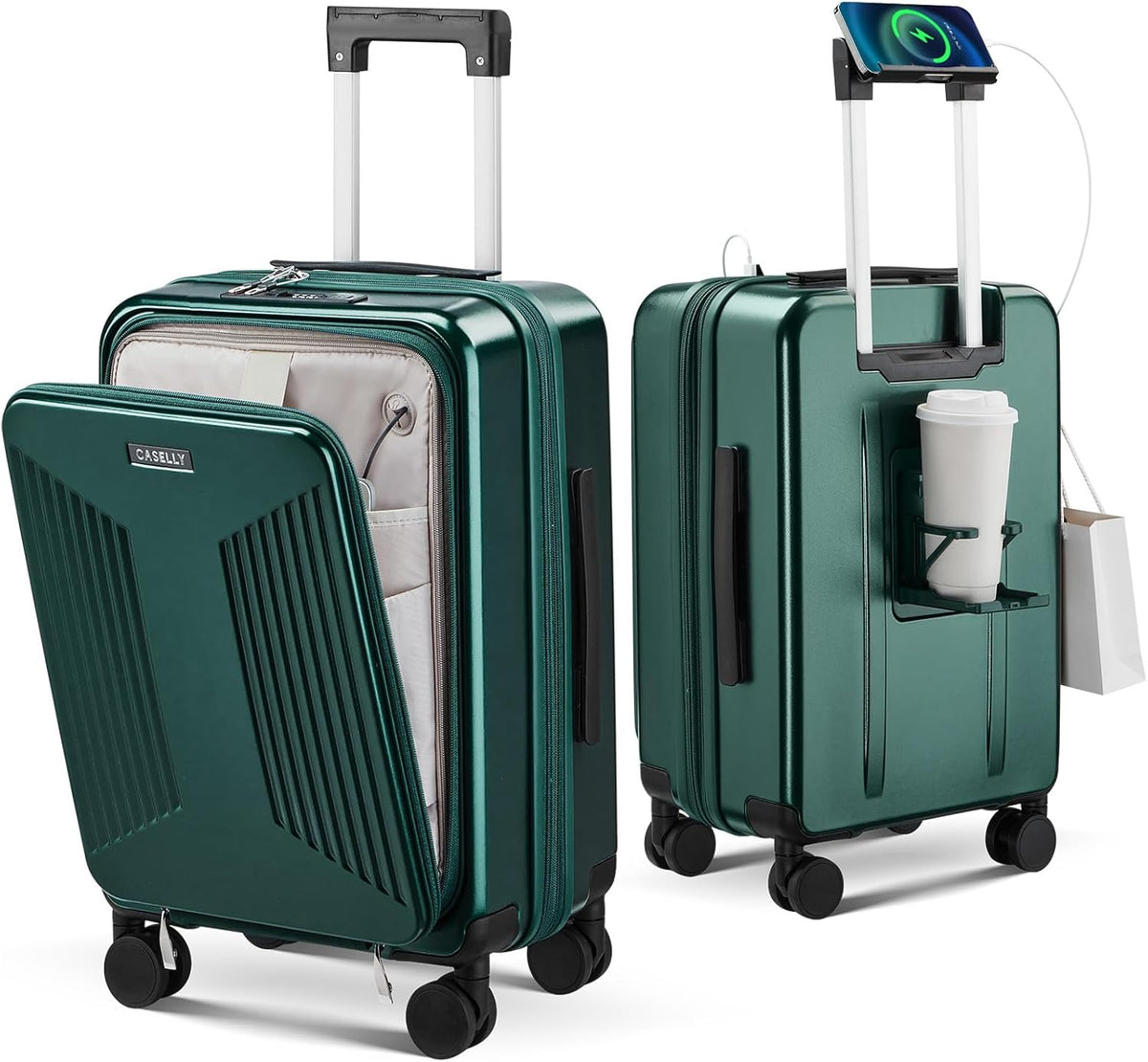Carry on Luggage Top opening Suitcases, Expandable with Cup Holder and USB Charging Port,Lightweight with Front Pocket Rolling Suitcases with Spinner Wheels