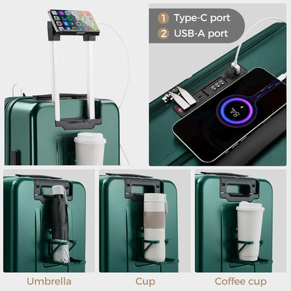 Carry on Luggage Top opening Suitcases, Expandable with Cup Holder and USB Charging Port,Lightweight with Front Pocket Rolling Suitcases with Spinner Wheels