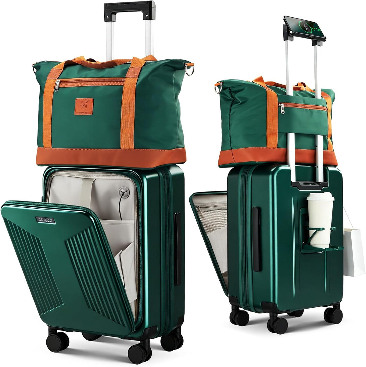 Carry on Luggage Top opening Suitcases, Expandable with Cup Holder and USB Charging Port,Lightweight with Front Pocket Rolling Suitcases with Spinner Wheels