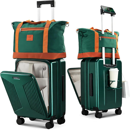 Carry on Luggage Top opening Suitcases, Expandable with Cup Holder and USB Charging Port,Lightweight with Front Pocket Rolling Suitcases with Spinner Wheels
