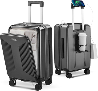 Carry on Luggage Top opening Suitcases, Expandable with Cup Holder and USB Charging Port,Lightweight with Front Pocket Rolling Suitcases with Spinner Wheels