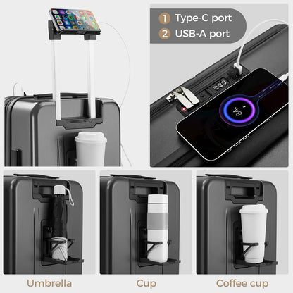 Carry on Luggage Top opening Suitcases, Expandable with Cup Holder and USB Charging Port,Lightweight with Front Pocket Rolling Suitcases with Spinner Wheels