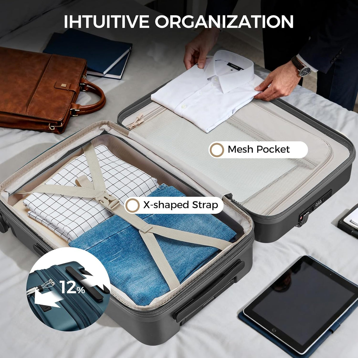 Carry on Luggage Top opening Suitcases, Expandable with Cup Holder and USB Charging Port,Lightweight with Front Pocket Rolling Suitcases with Spinner Wheels