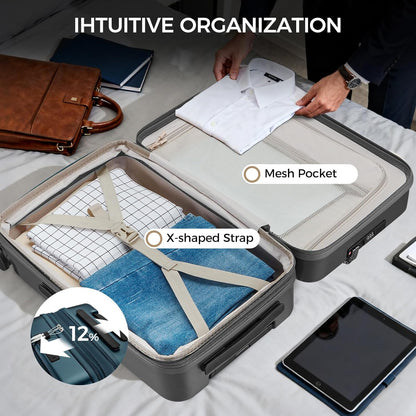 Carry on Luggage Top opening Suitcases, Expandable with Cup Holder and USB Charging Port,Lightweight with Front Pocket Rolling Suitcases with Spinner Wheels