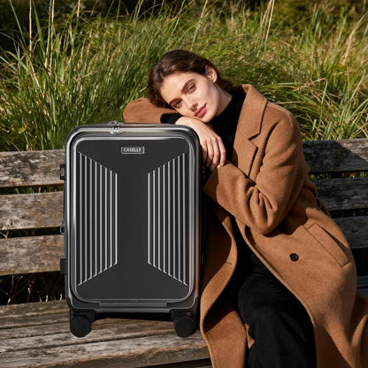 Carry on Luggage Top opening Suitcases, Expandable with Cup Holder and USB Charging Port,Lightweight with Front Pocket Rolling Suitcases with Spinner Wheels