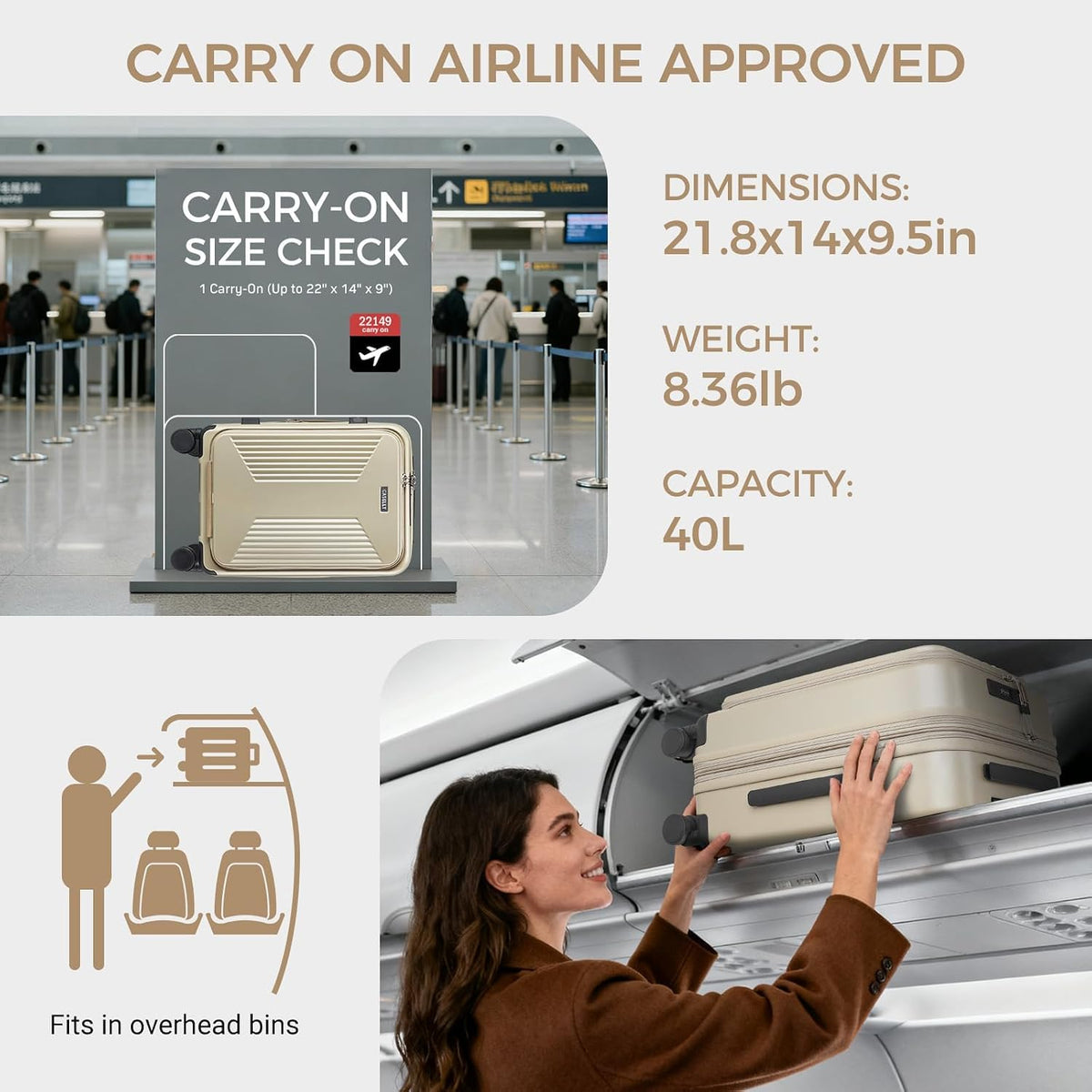 Carry on Luggage Top opening Suitcases, Expandable with Cup Holder and USB Charging Port,Lightweight with Front Pocket Rolling Suitcases with Spinner Wheels