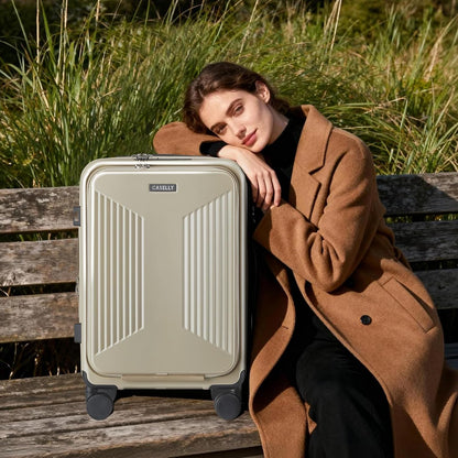 Carry on Luggage Top opening Suitcases, Expandable with Cup Holder and USB Charging Port,Lightweight with Front Pocket Rolling Suitcases with Spinner Wheels