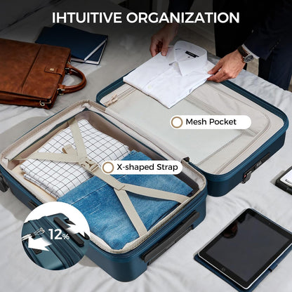 Carry on Luggage Top opening Suitcases, Expandable with Cup Holder and USB Charging Port,Lightweight with Front Pocket Rolling Suitcases with Spinner Wheels