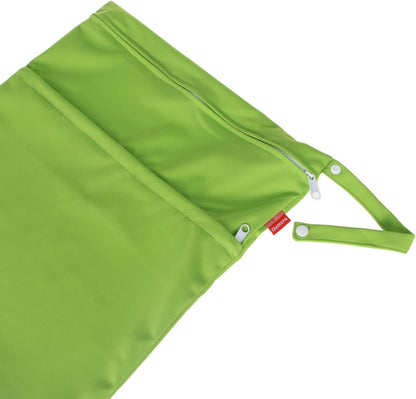 2 Pack Travel Wet Dry Bag Organizer with 2 Pockets and Handle for Cloth Diaper, Baby Clothes, Pumping Parts, Swimsuit and More, Cute and Spacious, Easy to Grab and GO(Medium, Green+Light Blue)