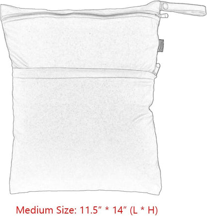 2 Pack Travel Wet Dry Bag Organizer with 2 Pockets and Handle for Cloth Diaper, Baby Clothes, Pumping Parts, Swimsuit and More, Cute and Spacious, Easy to Grab and GO(Medium, Green+Light Blue)