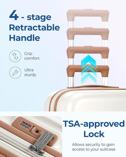 Hardside Expandable Luggage With Spinner Wheels, PC Lightweight Carry-On Luggage Airline Approved With TSA Lock, Durable Women Travel Suitcase Carry On 20 Inch, Beige