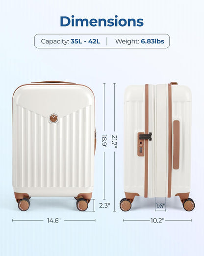 Hardside Expandable Luggage With Spinner Wheels, PC Lightweight Carry-On Luggage Airline Approved With TSA Lock, Durable Women Travel Suitcase Carry On 20 Inch, Beige
