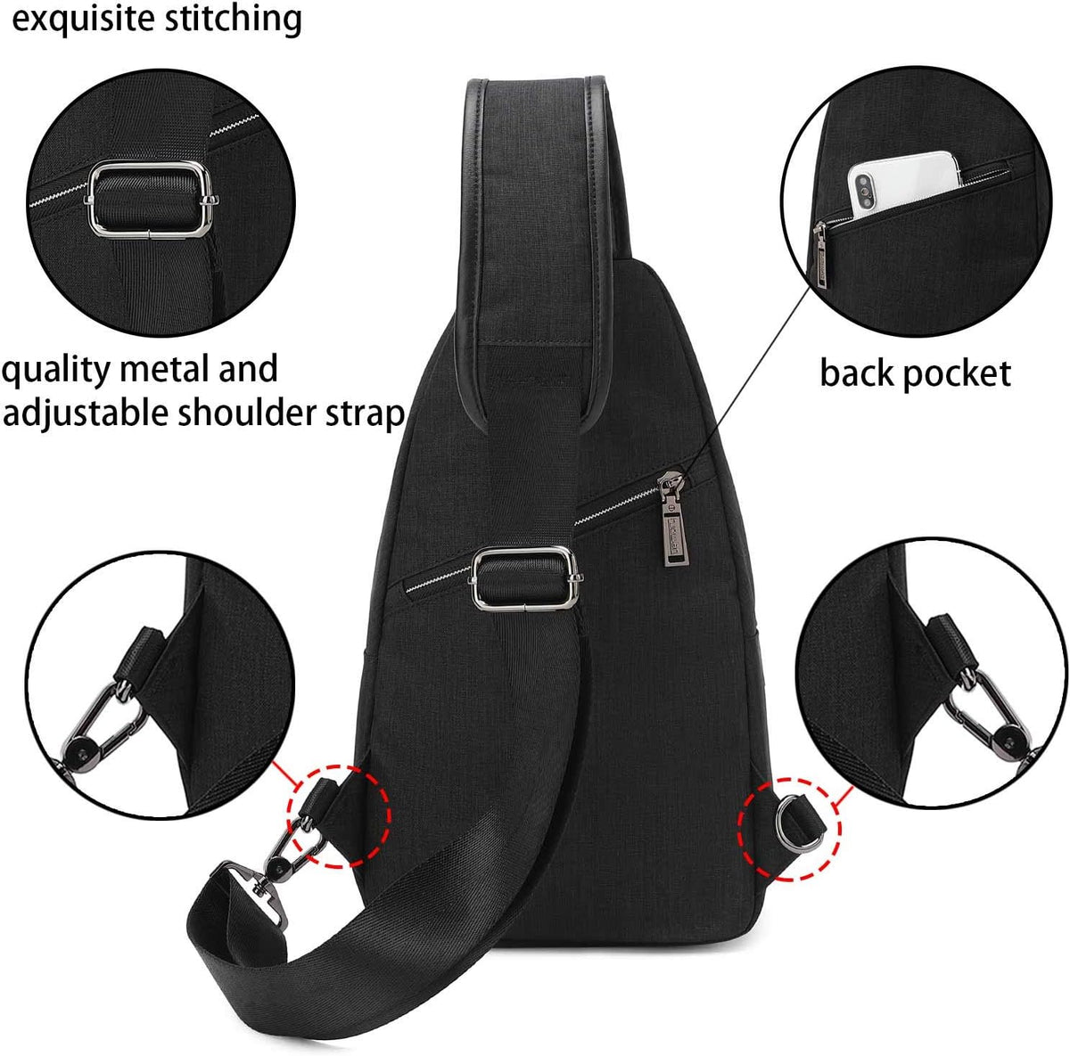 Small Sling Bag Crossbody Backpack Over the Shoulder Bag for Men Women Travel Outdoors, Lightweight Chest Pack (Large,Black)