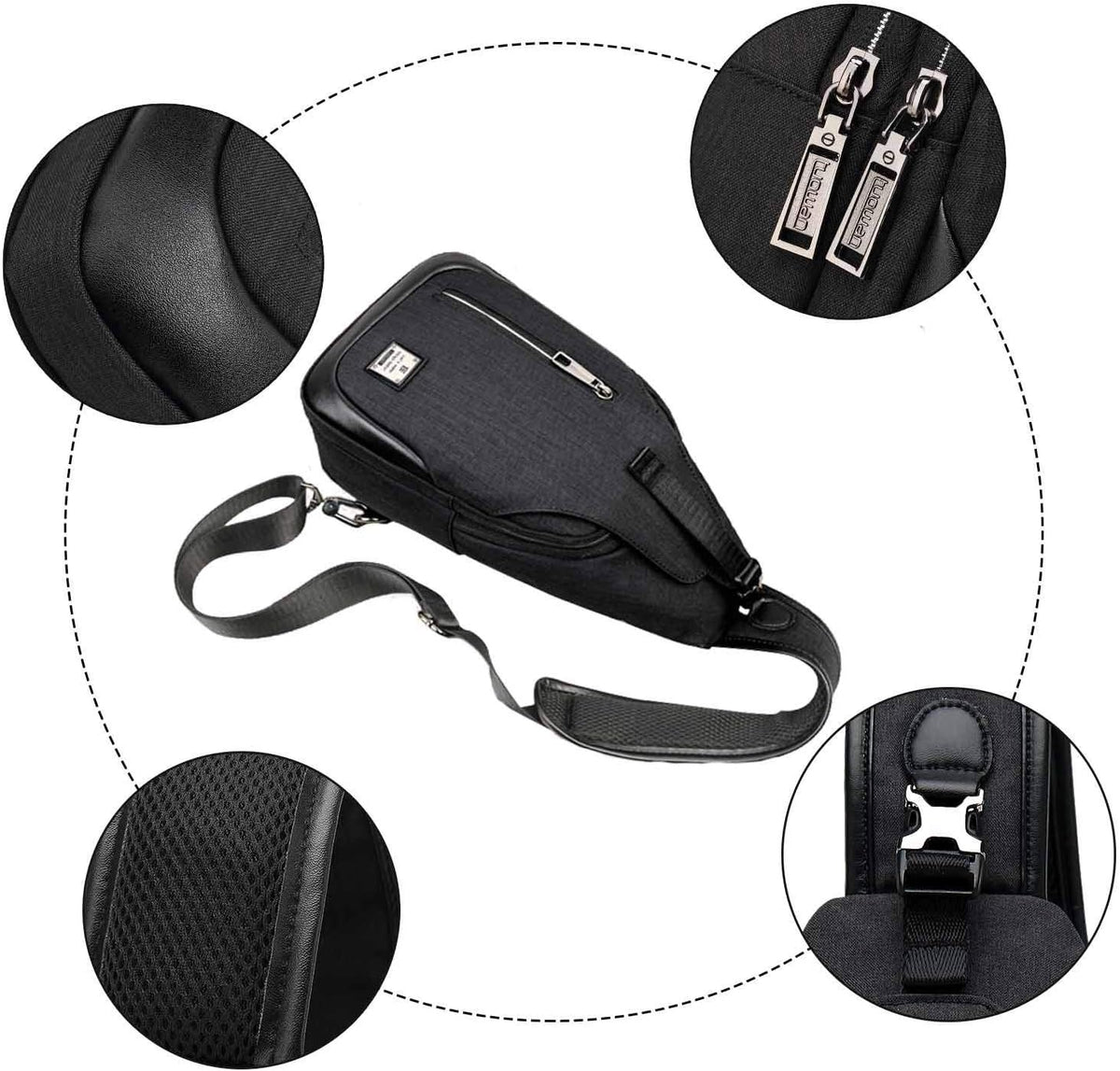 Small Sling Bag Crossbody Backpack Over the Shoulder Bag for Men Women Travel Outdoors, Lightweight Chest Pack (Large,Black)