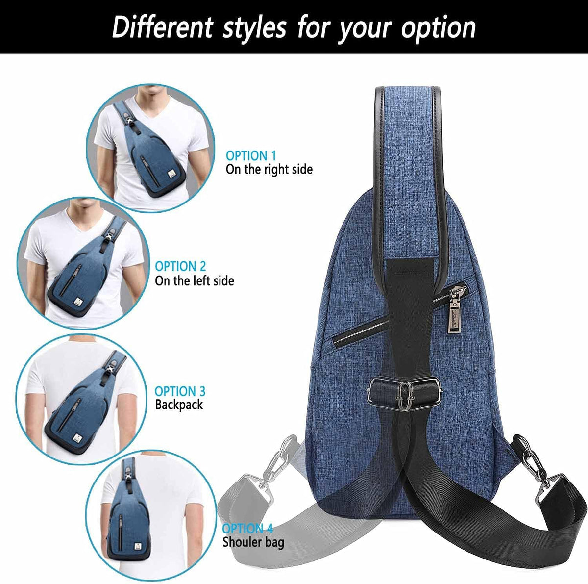 Small Sling Bag Crossbody Backpack Over the Shoulder Bag for Men Women Travel Outdoors, Lightweight Chest Pack (Large,Black)