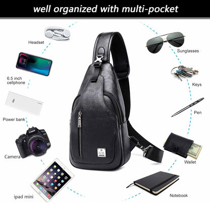 Small Sling Bag Crossbody Backpack Over the Shoulder Bag for Men Women Travel Outdoors, Lightweight Chest Pack (Large,Black)