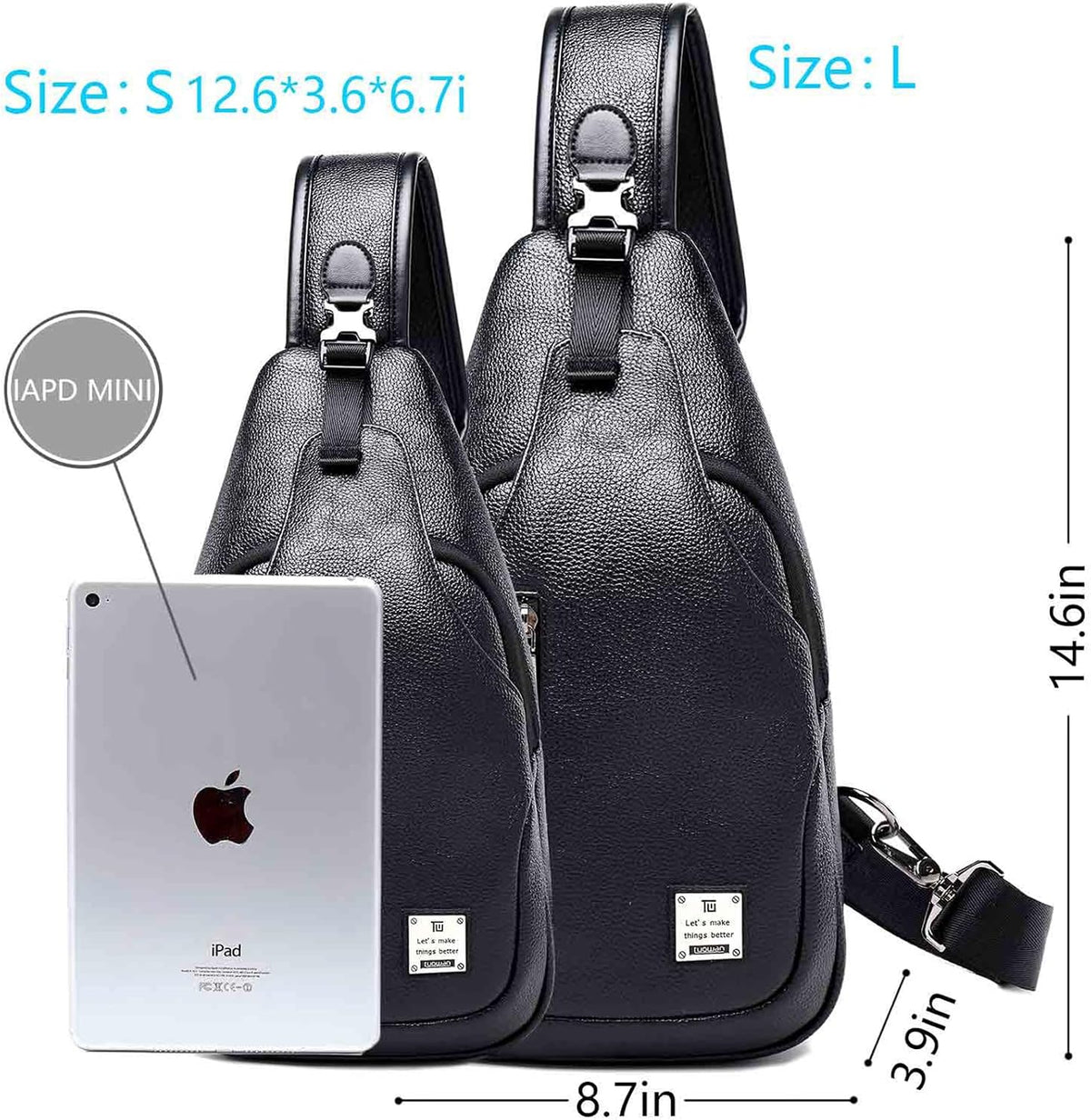 Small Sling Bag Crossbody Backpack Over the Shoulder Bag for Men Women Travel Outdoors, Lightweight Chest Pack (Large,Black)