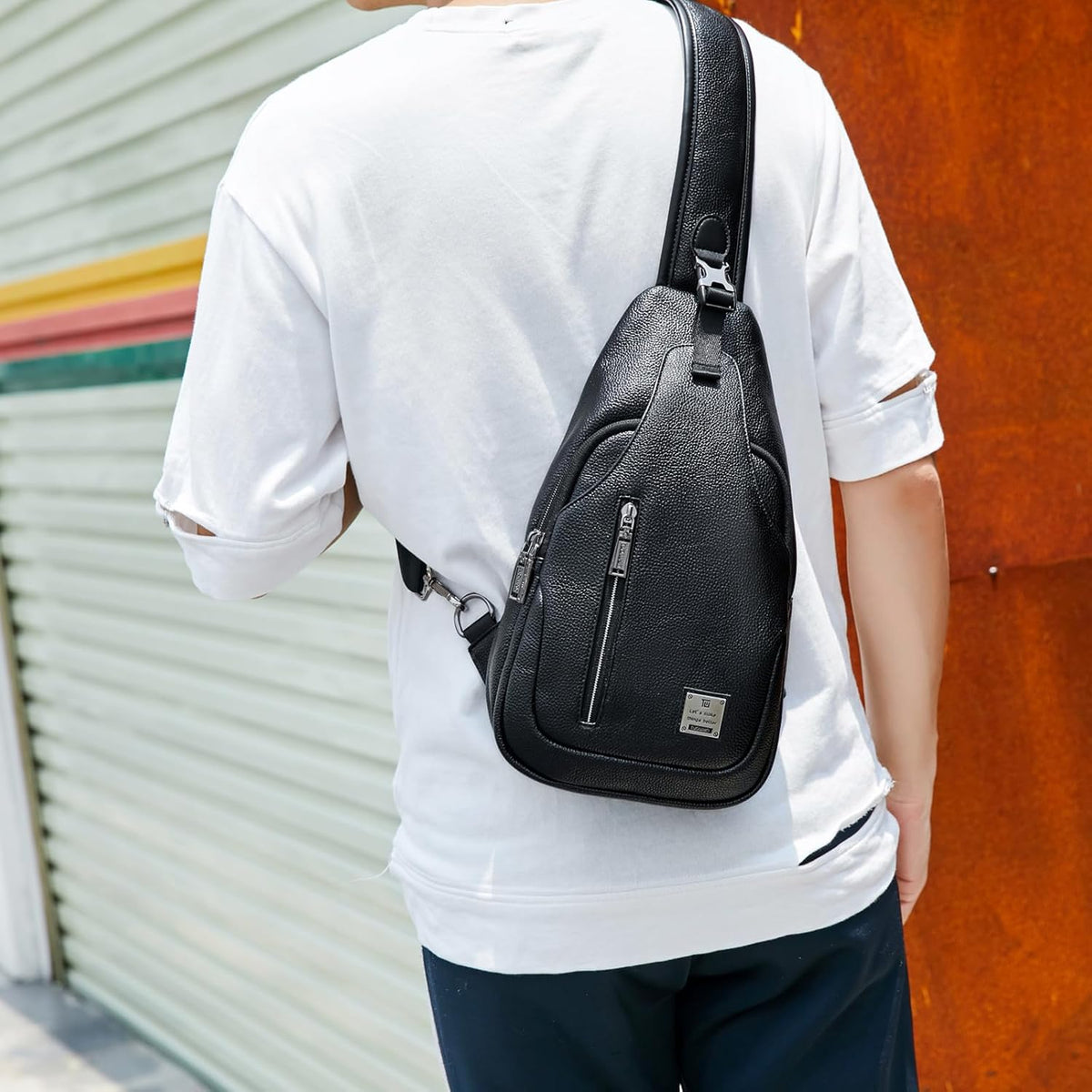 Small Sling Bag Crossbody Backpack Over the Shoulder Bag for Men Women Travel Outdoors, Lightweight Chest Pack (Large,Black)