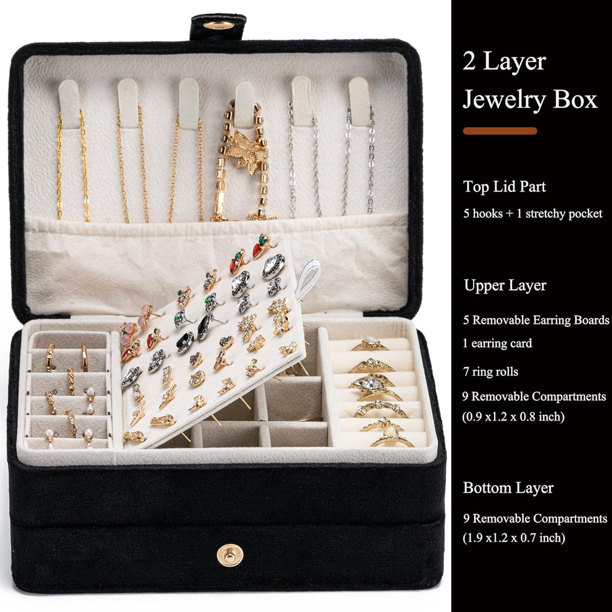 Mini Jewelry Travel Case, PU Leather Travel Jewelry Organizer Box, Small Portable Portable Jewellery Storage Holder for Womens Rings Earrings Necklaces Bracelets (Black)