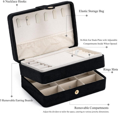 Mini Jewelry Travel Case, PU Leather Travel Jewelry Organizer Box, Small Portable Portable Jewellery Storage Holder for Womens Rings Earrings Necklaces Bracelets (Black)