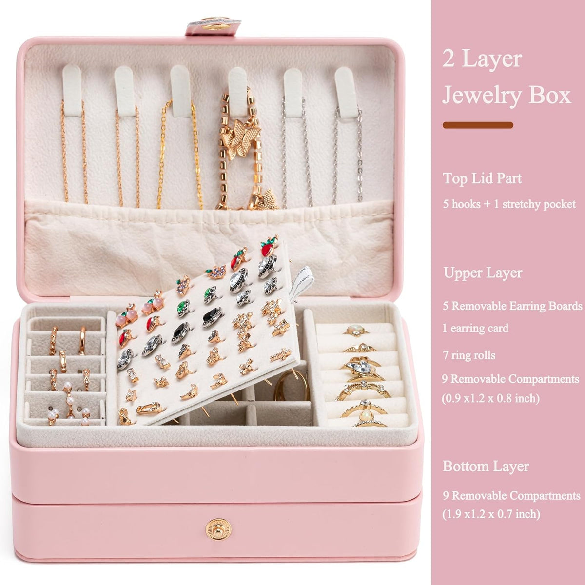 Mini Jewelry Travel Case, PU Leather Travel Jewelry Organizer Box, Small Portable Portable Jewellery Storage Holder for Womens Rings Earrings Necklaces Bracelets (Black)