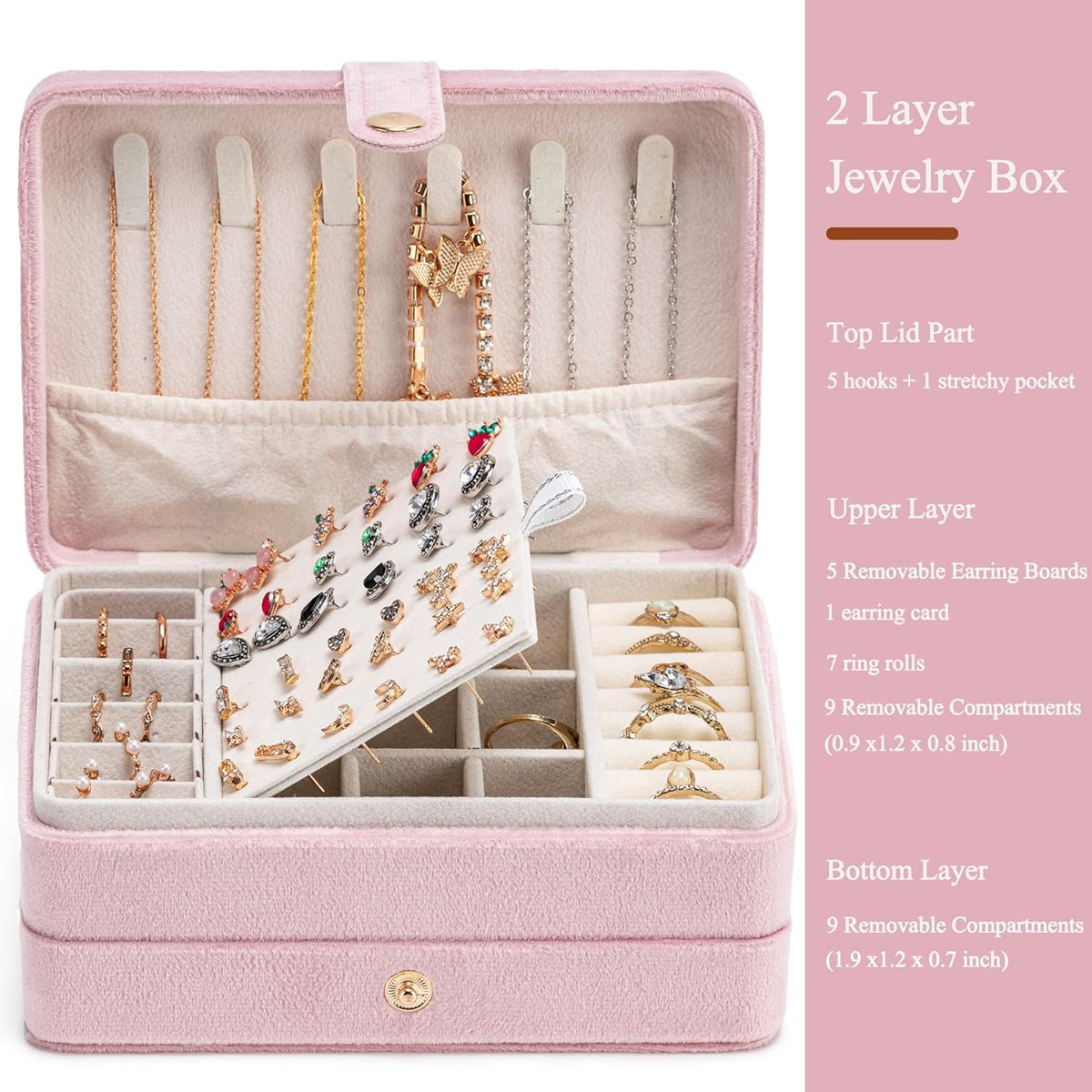 Mini Jewelry Travel Case, PU Leather Travel Jewelry Organizer Box, Small Portable Portable Jewellery Storage Holder for Womens Rings Earrings Necklaces Bracelets (Black)
