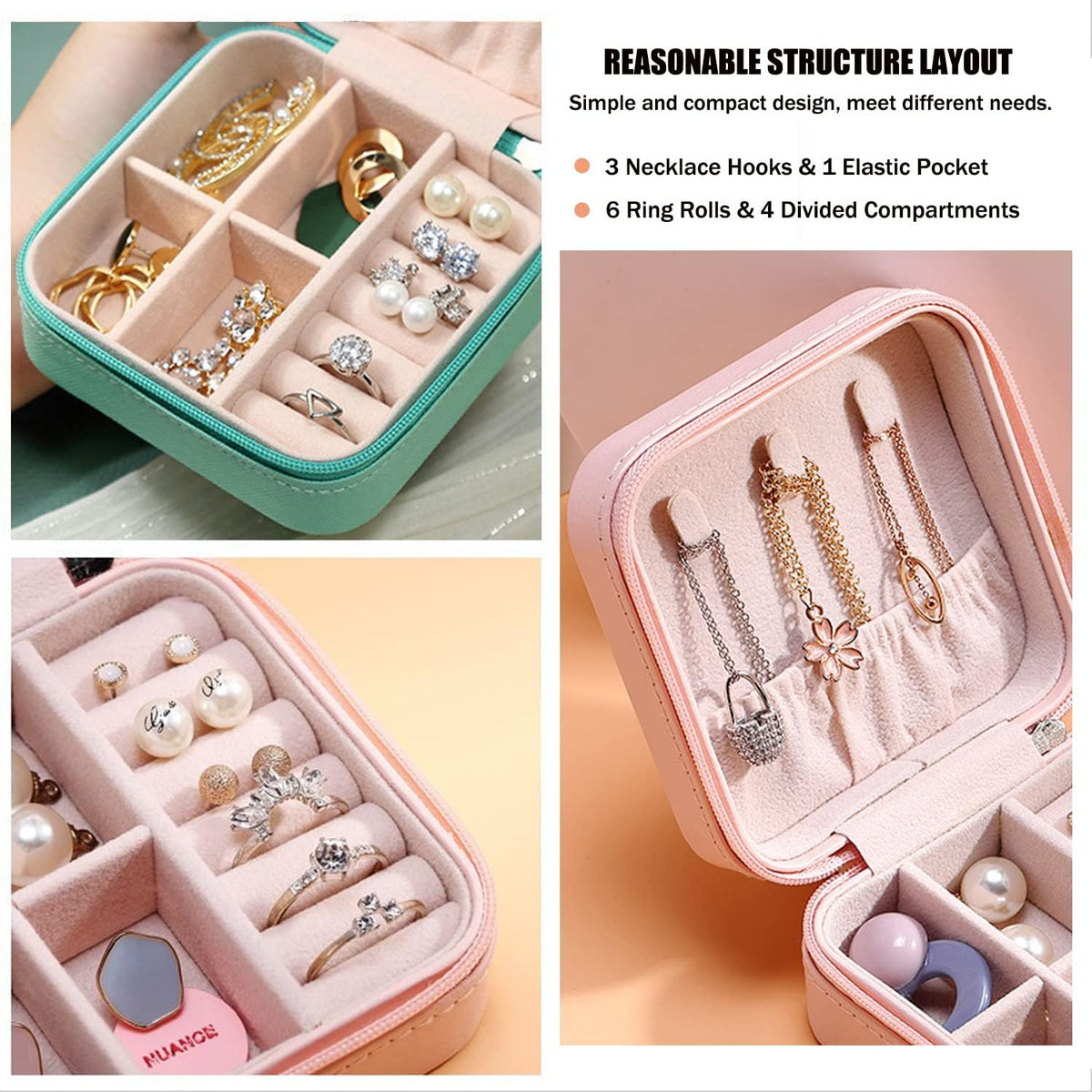 Mini Jewelry Travel Case, PU Leather Travel Jewelry Organizer Box, Small Portable Portable Jewellery Storage Holder for Womens Rings Earrings Necklaces Bracelets (Black)