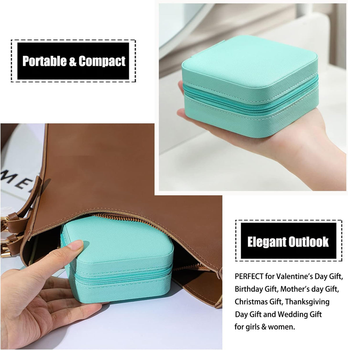 Mini Jewelry Travel Case, PU Leather Travel Jewelry Organizer Box, Small Portable Portable Jewellery Storage Holder for Womens Rings Earrings Necklaces Bracelets (Black)