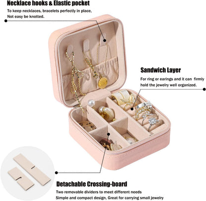 Mini Jewelry Travel Case, PU Leather Travel Jewelry Organizer Box, Small Portable Portable Jewellery Storage Holder for Womens Rings Earrings Necklaces Bracelets (Black)