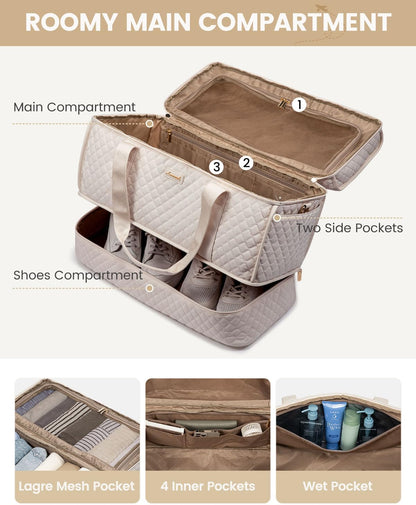 Large Travel Duffle Bag, Weekender Bags for Women With Shoe Compartment, Overnight Hospital Bag For Women Labor Delivery, Carry on Bag Personal Item Travel Bag, Yoga Gym Duffel Bag