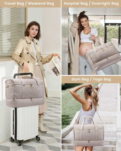Large Travel Duffle Bag, Weekender Bags for Women With Shoe Compartment, Overnight Hospital Bag For Women Labor Delivery, Carry on Bag Personal Item Travel Bag, Yoga Gym Duffel Bag