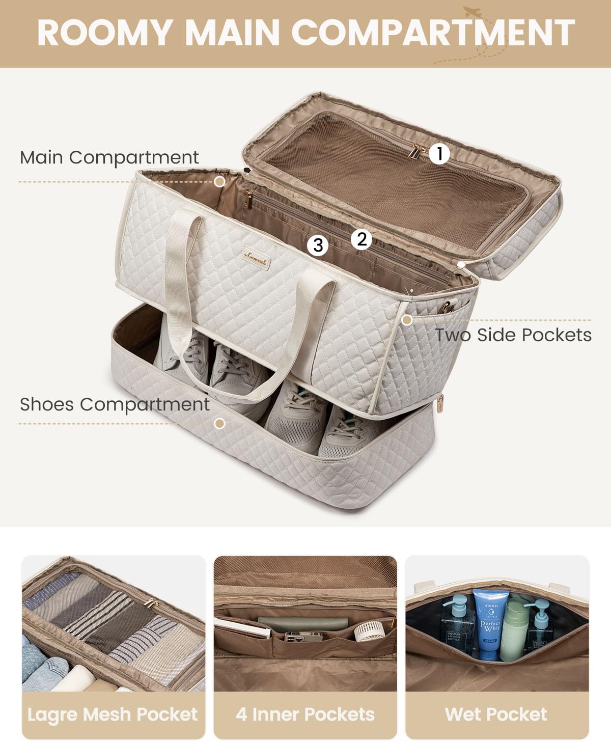 Large Travel Duffle Bag, Weekender Bags for Women With Shoe Compartment, Overnight Hospital Bag For Women Labor Delivery, Carry on Bag Personal Item Travel Bag, Yoga Gym Duffel Bag