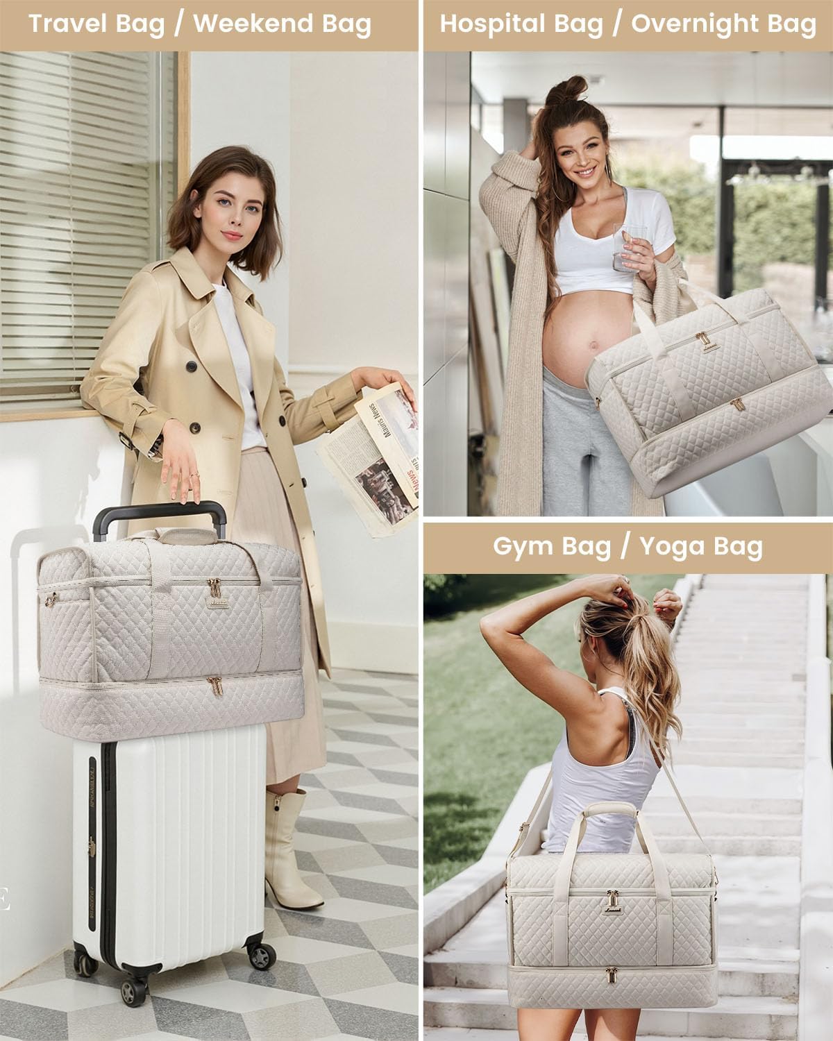 Large Travel Duffle Bag, Weekender Bags for Women With Shoe Compartment, Overnight Hospital Bag For Women Labor Delivery, Carry on Bag Personal Item Travel Bag, Yoga Gym Duffel Bag