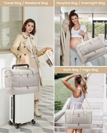 Large Travel Duffle Bag, Weekender Bags for Women With Shoe Compartment, Overnight Hospital Bag For Women Labor Delivery, Carry on Bag Personal Item Travel Bag, Yoga Gym Duffel Bag