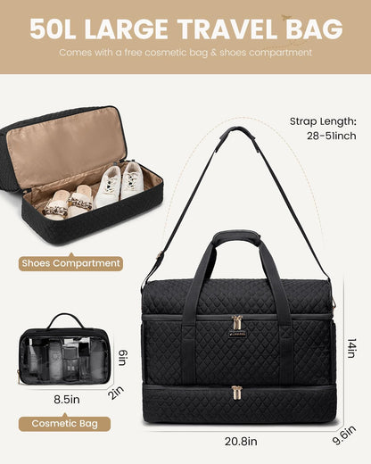Large Travel Duffle Bag, Weekender Bags for Women With Shoe Compartment, Overnight Hospital Bag For Women Labor Delivery, Carry on Bag Personal Item Travel Bag, Yoga Gym Duffel Bag