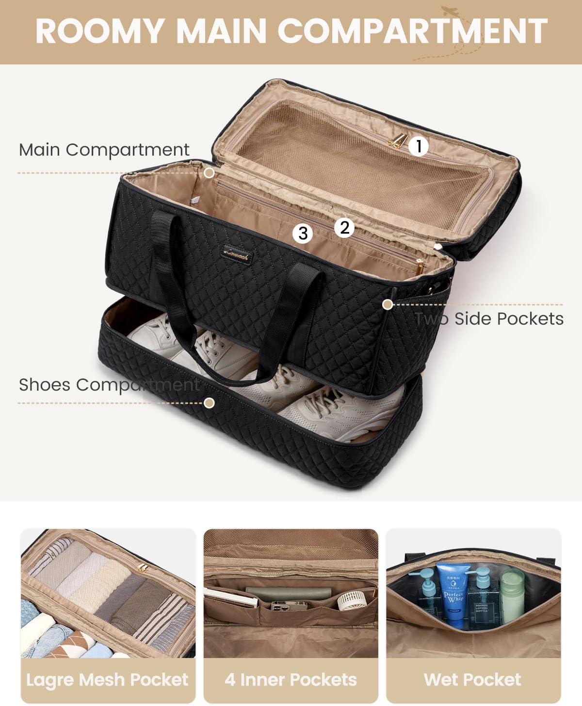 Large Travel Duffle Bag, Weekender Bags for Women With Shoe Compartment, Overnight Hospital Bag For Women Labor Delivery, Carry on Bag Personal Item Travel Bag, Yoga Gym Duffel Bag