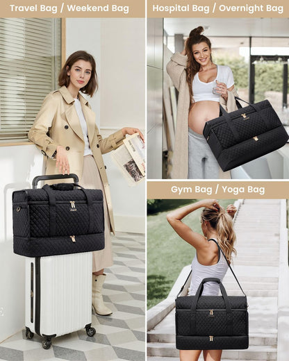 Large Travel Duffle Bag, Weekender Bags for Women With Shoe Compartment, Overnight Hospital Bag For Women Labor Delivery, Carry on Bag Personal Item Travel Bag, Yoga Gym Duffel Bag