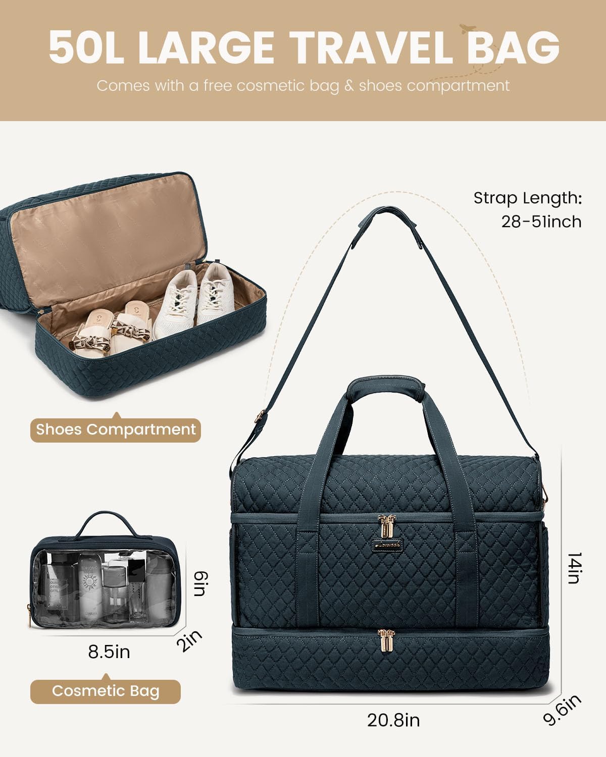 Large Travel Duffle Bag, Weekender Bags for Women With Shoe Compartment, Overnight Hospital Bag For Women Labor Delivery, Carry on Bag Personal Item Travel Bag, Yoga Gym Duffel Bag