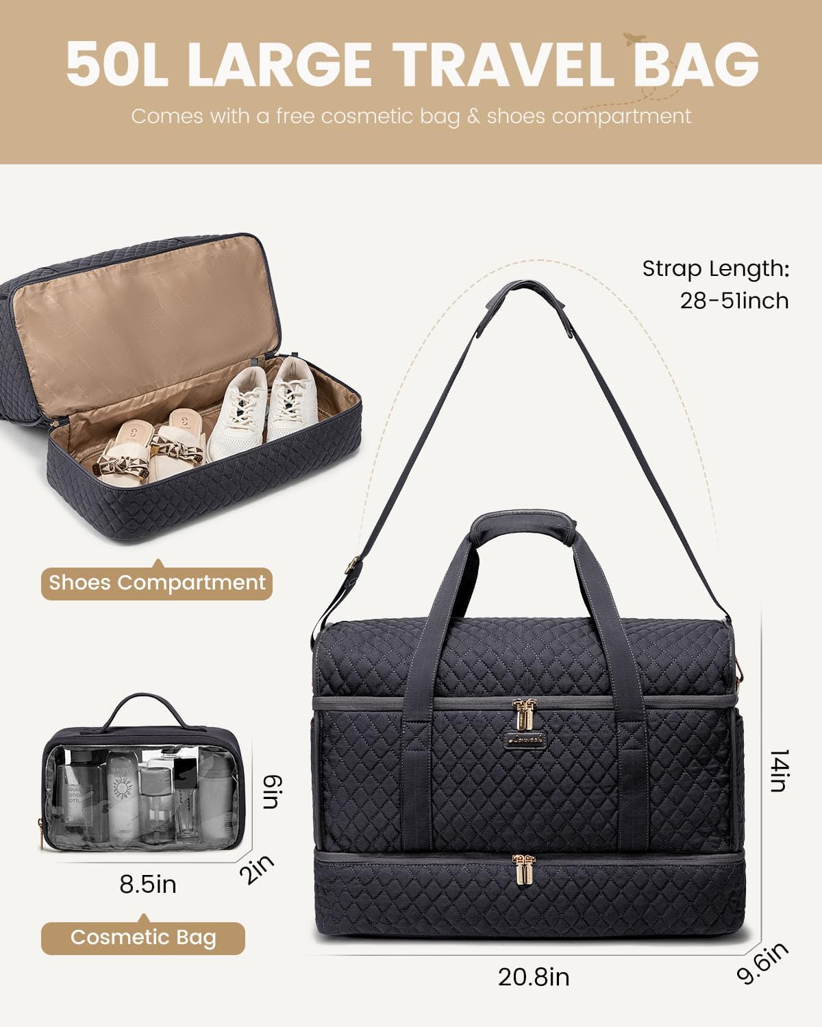 Large Travel Duffle Bag, Weekender Bags for Women With Shoe Compartment, Overnight Hospital Bag For Women Labor Delivery, Carry on Bag Personal Item Travel Bag, Yoga Gym Duffel Bag