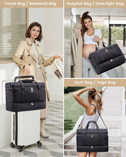 Large Travel Duffle Bag, Weekender Bags for Women With Shoe Compartment, Overnight Hospital Bag For Women Labor Delivery, Carry on Bag Personal Item Travel Bag, Yoga Gym Duffel Bag