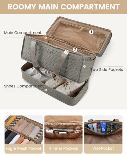 Large Travel Duffle Bag, Weekender Bags for Women With Shoe Compartment, Overnight Hospital Bag For Women Labor Delivery, Carry on Bag Personal Item Travel Bag, Yoga Gym Duffel Bag