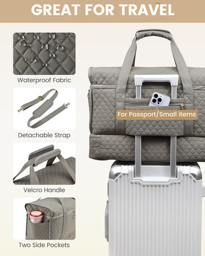Large Travel Duffle Bag, Weekender Bags for Women With Shoe Compartment, Overnight Hospital Bag For Women Labor Delivery, Carry on Bag Personal Item Travel Bag, Yoga Gym Duffel Bag